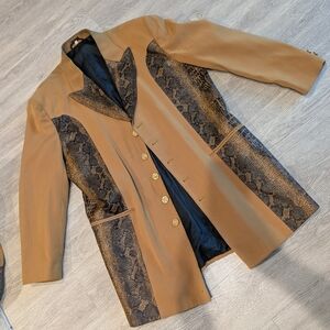 Vintage Faux Suede Stagewear Blazer With Faux Snakeskin Panels